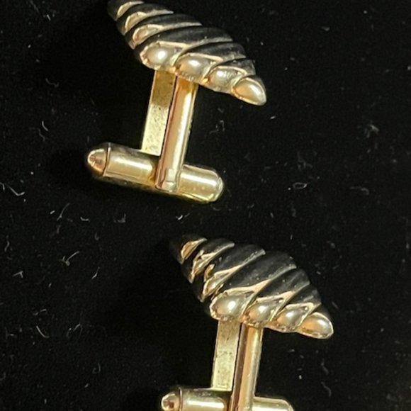 VTG Gold Tone Square Shaped Striped Ribbon Style Cuff Links Retro Gift - Picture 13 of 14